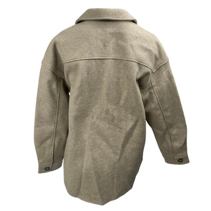 Avec Les Filles Beige Long Sleeve Button Down Pockets Shirt Shaket Coat Jacket M