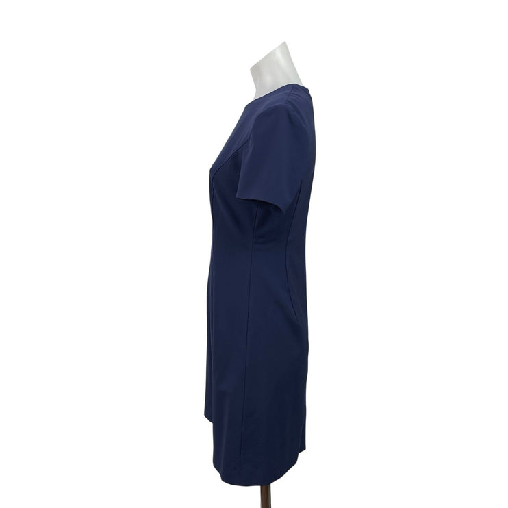 Theory Women's Navy Blue Wool Short Sleeve Crew Neck A Line Mini Dress Size 4