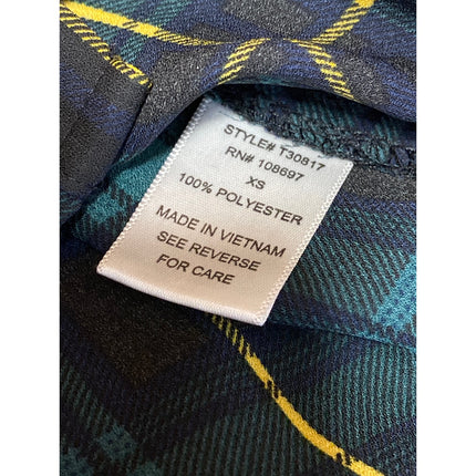 Alice Blue Women's Green Check Plaid Flannel Long Sleeve Button Up Shirt Top XS