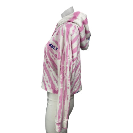 WSLY Blue Pink Tie Dye Long Sleeves Cropped Hooded Hoodie Sweater Sweatshirt S