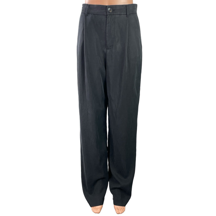 Zara Women's Black High Rise Pleated Straight Leg  Trousers Dress Pants Size S