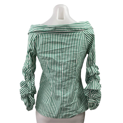 Zara Women's Green Striped Off The Shoulder Ruched Button Down Shirt Top Size S
