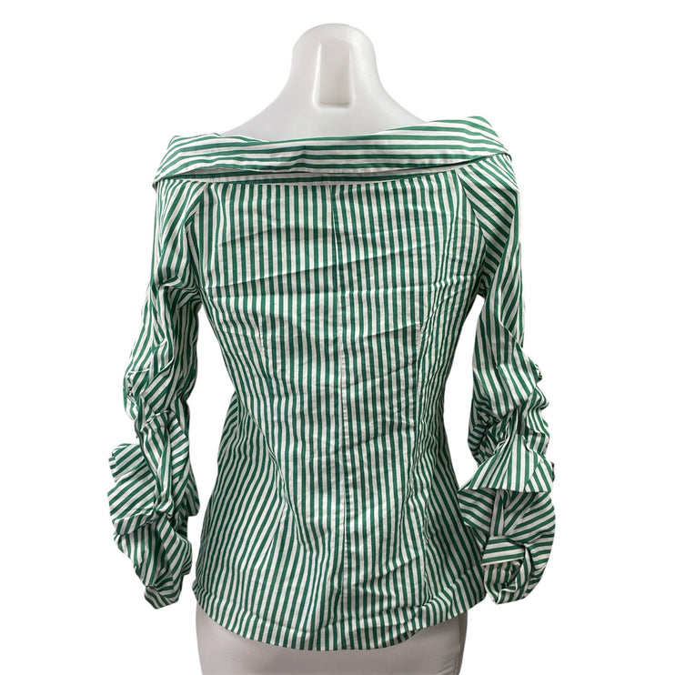 Zara Women's Green Striped Off The Shoulder Ruched Button Down Shirt Top Size S