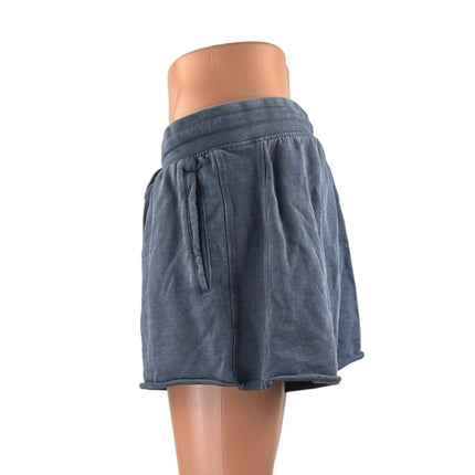 Zara Women's Gray Blue Drawstring High Rise Wide Leg Mini Sweat Shorts Size L