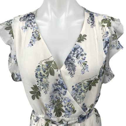 Vince Camuto White Floral Ruffle Sleeveless V-Neck Peplum Wrap Blouse Top Size M