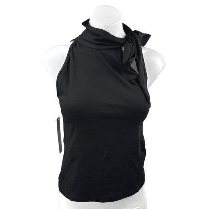NEW Princess Polly Mathias Black Sleeveless Tie High Neck Blouse Crop Top Size 6