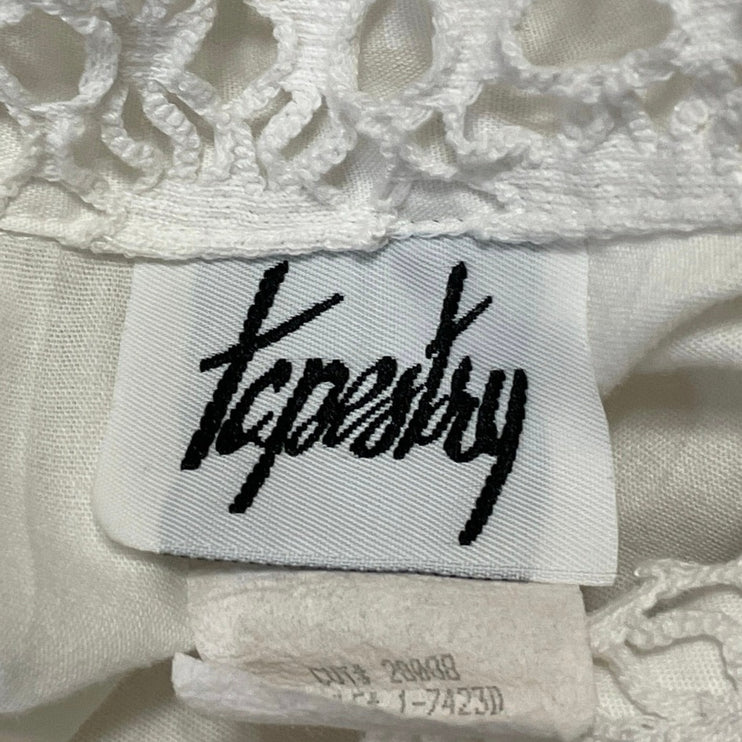Tapestry Women's White Short Sleeve Lace Crochet Overlay Shirt Blouse Top Size L