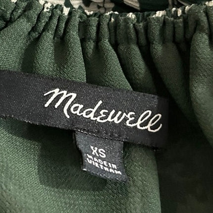 Madewell Georgette Green Floral Long Sleeve Smocked Peplum Blouse top Size XS