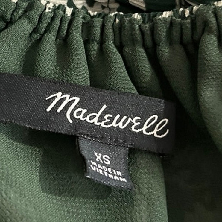 Madewell Georgette Green Floral Long Sleeve Smocked Peplum Blouse top Size XS
