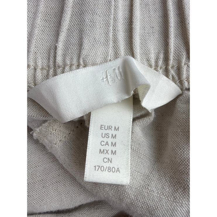 H&M Women's Beige Linen Elastic Waist Wide Leg Casual Lounge Mom Sweat Shorts M
