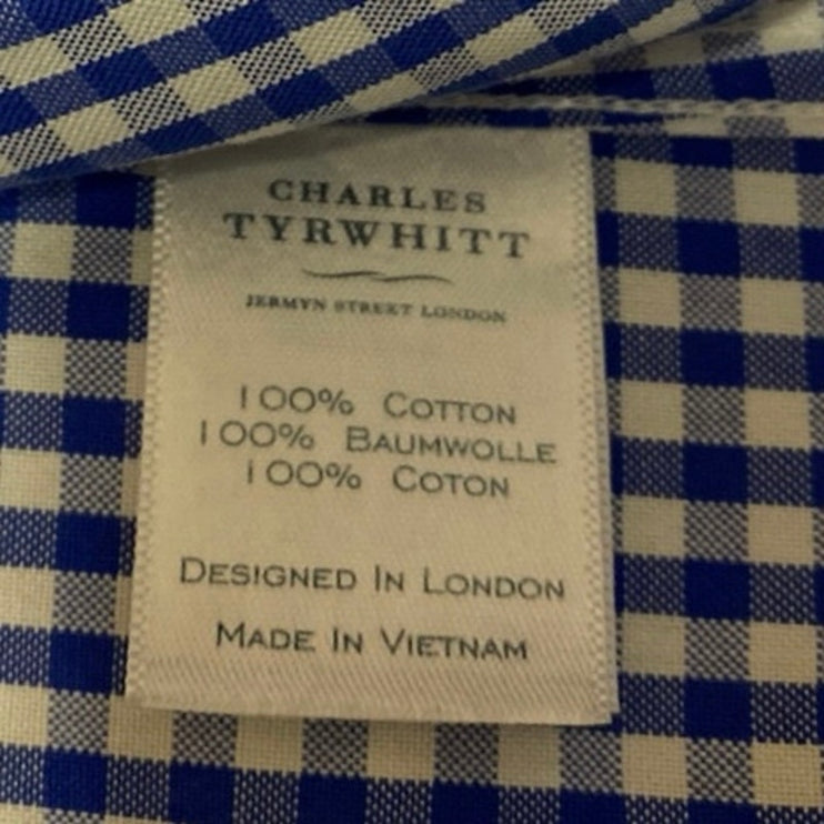 Charles Tyrwhitt Blue Extra Slim Checkered Long Sleeve Button Up Shirt Top 15/L