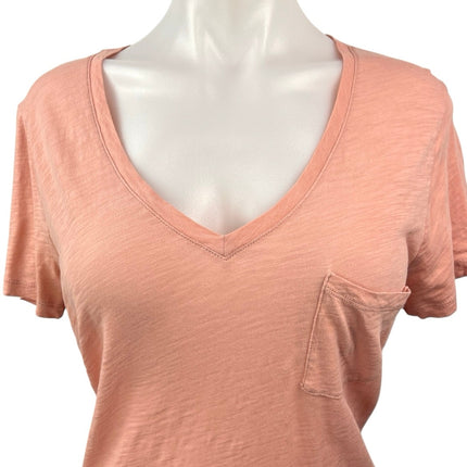 Madewell Orange Peach Pastel V Neck Cotton Basic Pocket T Shirt Tee Top Size M