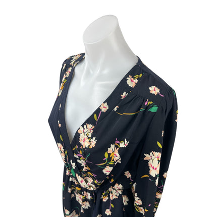 Honey Punch Women's Multicolor Floral V Neck Long Sleeve Mini Wrap Dress Sz S/M