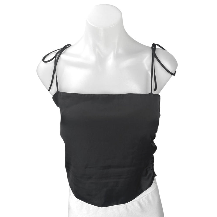Urban Outfitters Black Sleeveless Tie Strap Smocked Cami Tank Crop Top Size M