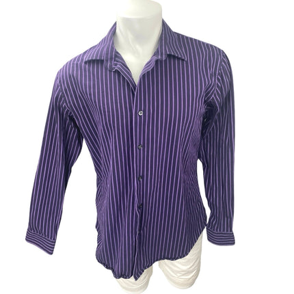 APT. 9 Men's Purple Superfine 80s Striped Long Sleeve Button Down Shirt Top Sz L