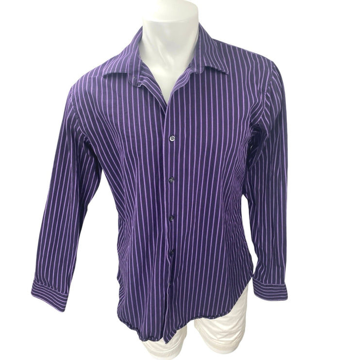 APT. 9 Men's Purple Superfine 80s Striped Long Sleeve Button Down Shirt Top Sz L