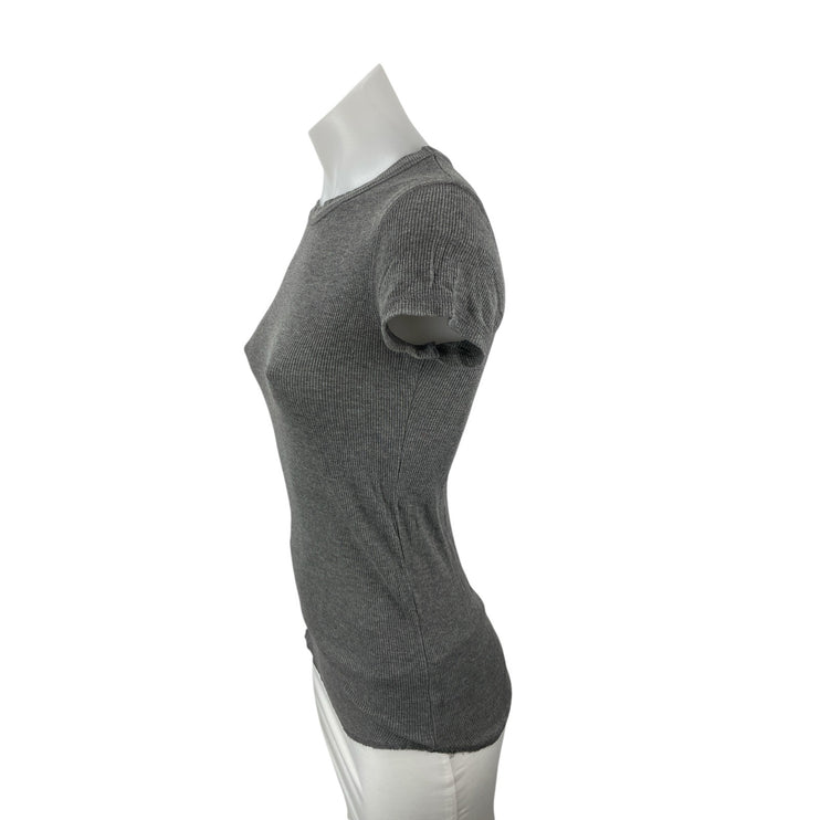 Zara Gray Ribbed Crew Neck Short Sleeve SlimTunic  Baby Tee Basic T-Shirt Top S