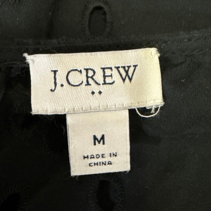 J.Crew Women's Black Embroidered Eyelet Tiered Boho 3/4 Sleeve Blouse Top Size M