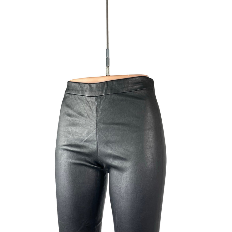 Theory 100% Lamb Leather Women's Black Mid Rise Leggings Skinny Trousers Pants 2