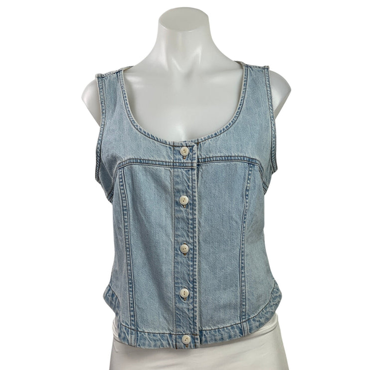 Madewell Womens Blue Light Wash Sleeveless Button Down Denim Jean Tank Top Sz 6