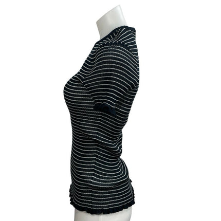 Zara Border Stripe Lettuce Hem Crew Neck Short Sleeve Sweater Tee T-Shirt Top M