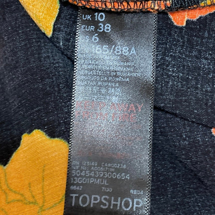 Topshop Women's Black Coral Floral Long Sleeve V Neck Wrap Blouse Top Size 6