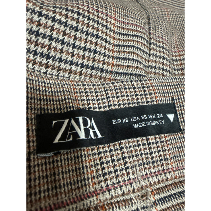 Zara Gray Houndstooth Plaid High Waist Pleated Zip A Line Mini Skirt Size XS