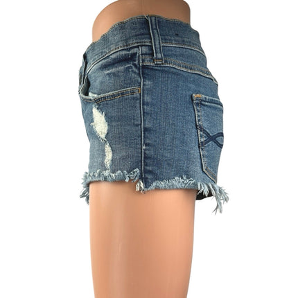 Abercrombie & Fitch Blue Medium Wash Distressed Mid Rise Cutoff Denim Shorts 4