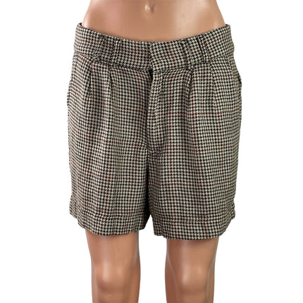 Free People Women's Beige Houndstooth Pleated High Rise Mini Shorts Size 2