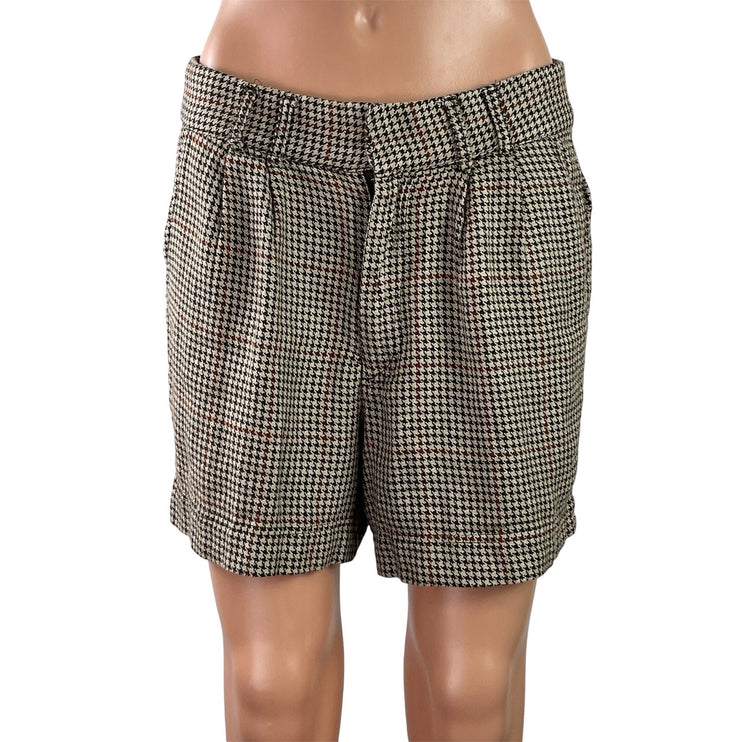 Free People Women's Beige Houndstooth Pleated High Rise Mini Shorts Size 2