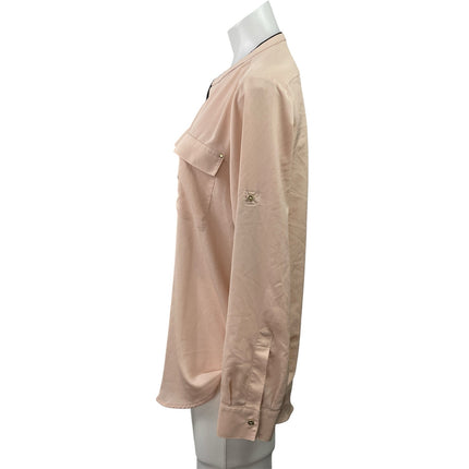Calvin Klein Women's Pink Mandarin Collar Long Sleeve Button Down Blouse Top M