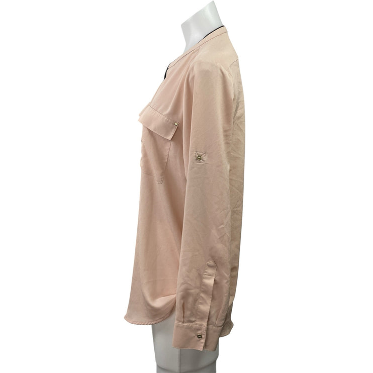 Calvin Klein Women's Pink Mandarin Collar Long Sleeve Button Down Blouse Top M