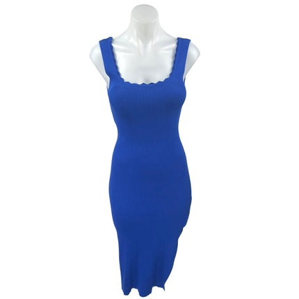Moocci Blue Rib Knit Scalloped Sleeveless Midi Camisole Bodycon Tank Dress S/M Moocci Blue Rib Knit Scalloped Sleeveless Midi Camisole Bodycon Tank Dress S/M
