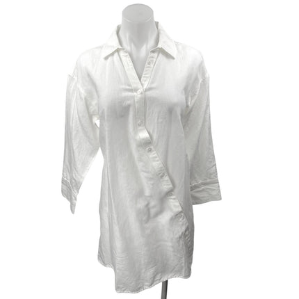 NEW Madewell White Linen Asymmetric Button Up Long Sleeve Mini Shirt Dress XXS
