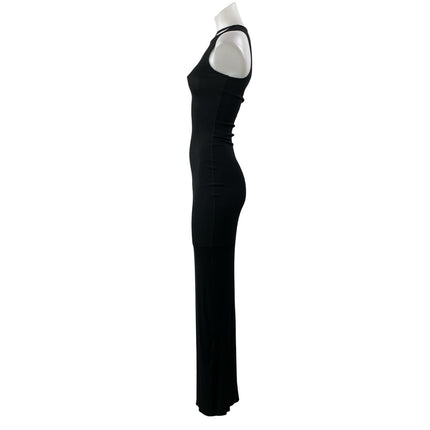 SKIMS Black Sleeveless Asymmetrical Strap Cutouts Halter Bodycon Maxi Dress Sz S