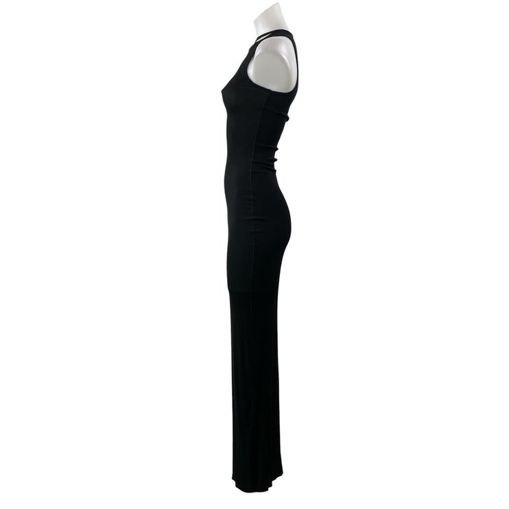 SKIMS Black Sleeveless Asymmetrical Strap Cutouts Halter Bodycon Maxi Dress Sz S