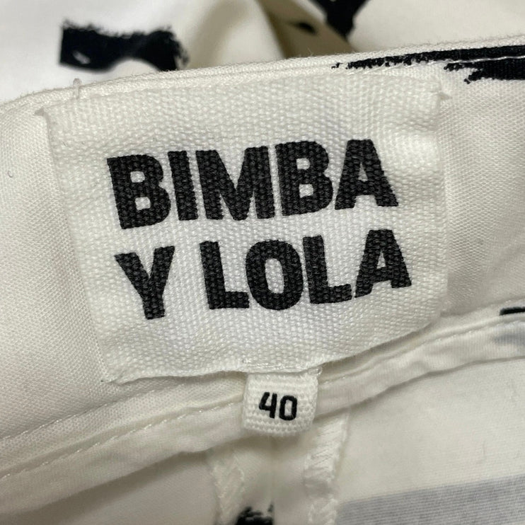 Bimba Y Lola Women's White Black Abstract High Rise Straight Trousers Pants 8