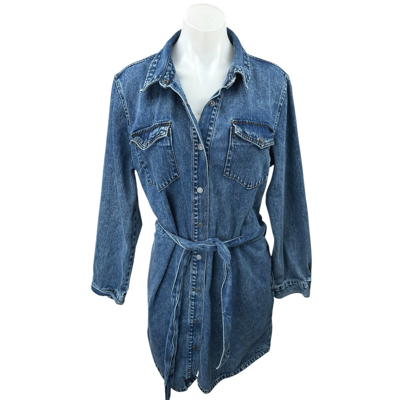 fitted lace wedding dress Tiered Button Up Long Sleeve Denim Dress – Charming Charlie main image 1