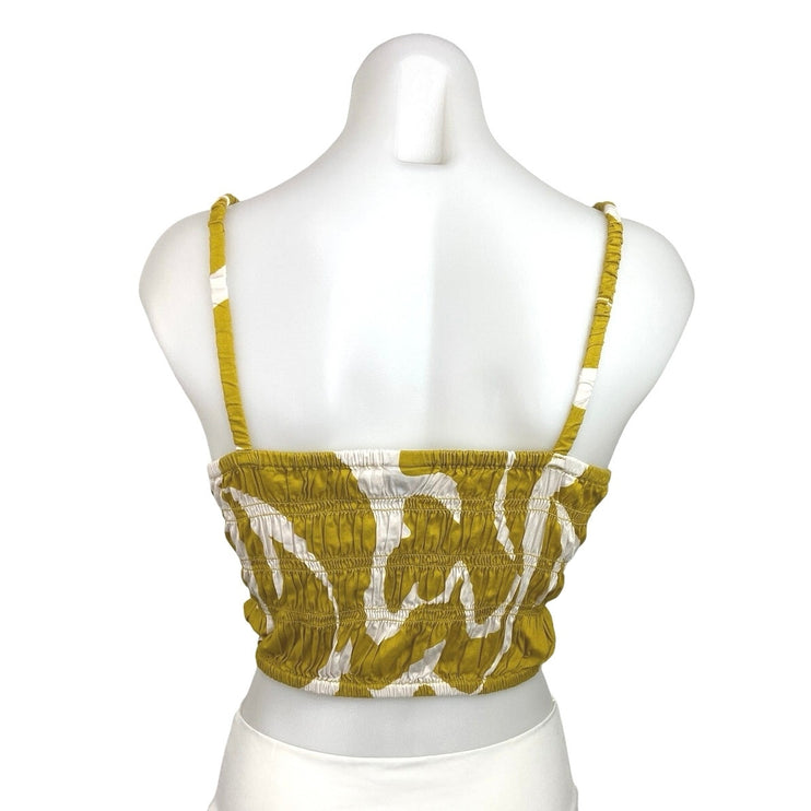 A New Day Yellow White Printed Smocked Square Neck Sleeveless Crop Top Size XL