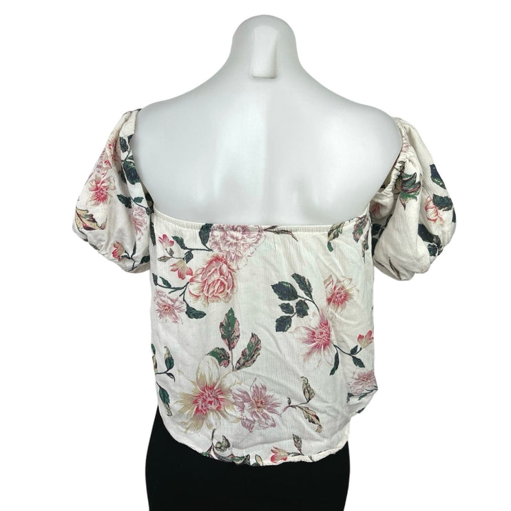 Urban Outfitters Kimchi Blue Pia Cream Floral Print Off The Shoulder Blouse Sz M