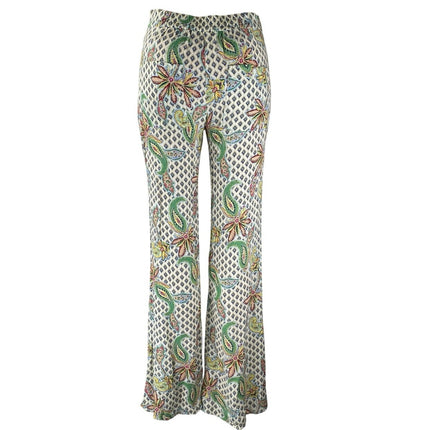 Women's Multicolor Paisley Floral Argyle High Rise Flare Trousers Pants Size S