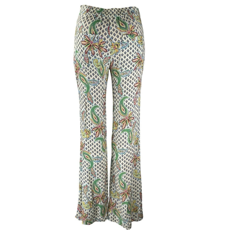 Women's Multicolor Paisley Floral Argyle High Rise Flare Trousers Pants Size S
