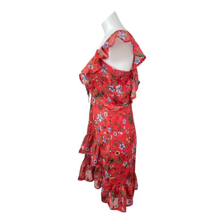 Lea & Viola Red Floral Ruffle Short Sleeve Tiered Sweetheart Tank Mini Dress M