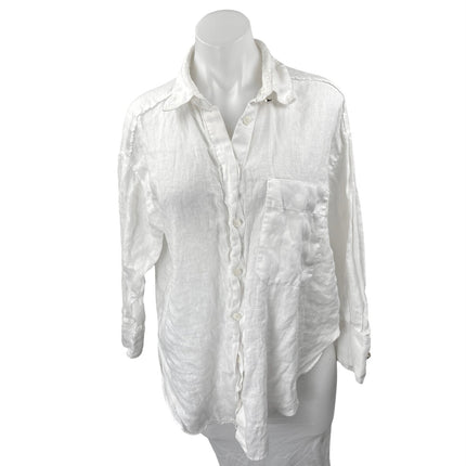 Zara Women's White Cotton Gauze Long Sleeve Button Down Blouse Shirt Top Size M