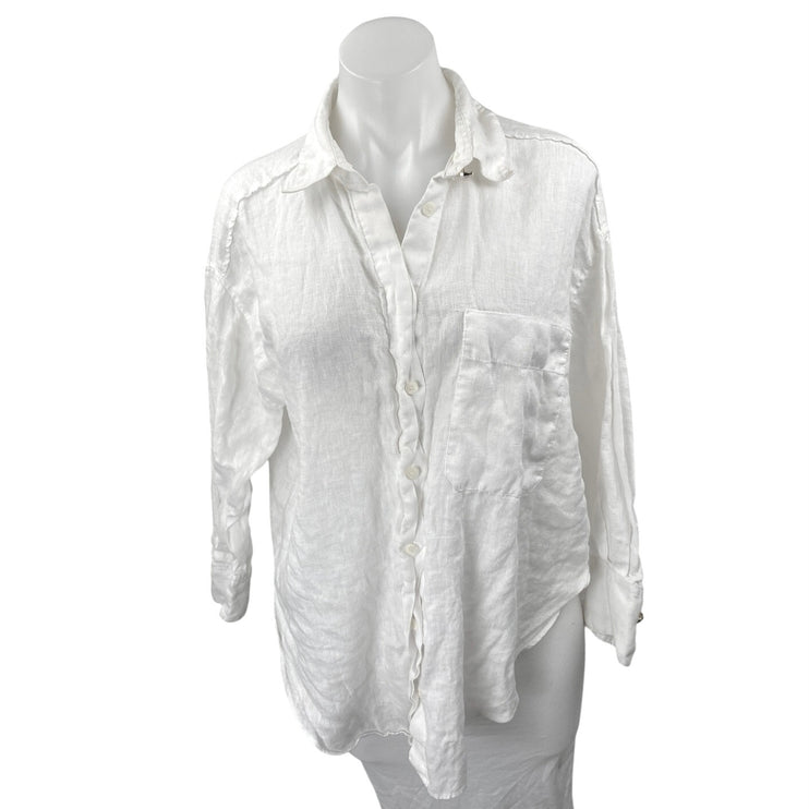Zara Women's White Cotton Gauze Long Sleeve Button Down Blouse Shirt Top Size M