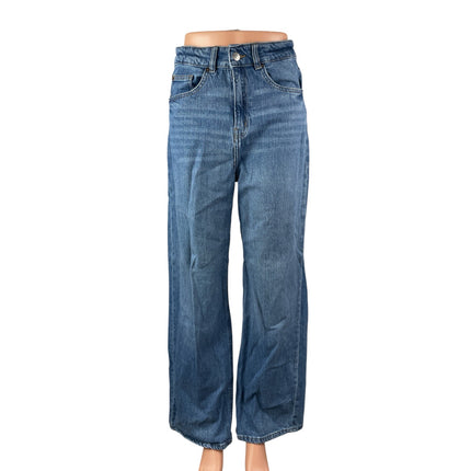 H&M Women's Blue High Waisted Wide Leg Baggy Y2k Casual Denim Jeans Size 8