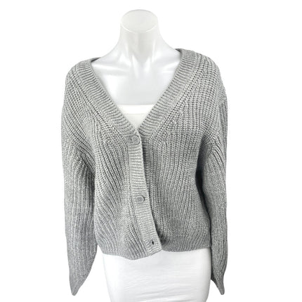H&M Women's Gray Ribbed Knit Long Sleeve Button Down Cardigan Sweater Top Sz XL
