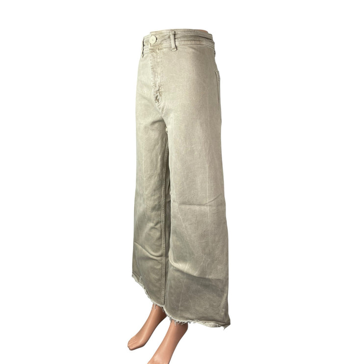 Zara Women's Beige Raw Frayed Hem High Rise Barrel Wide Leg Denim Jeans Pants 6