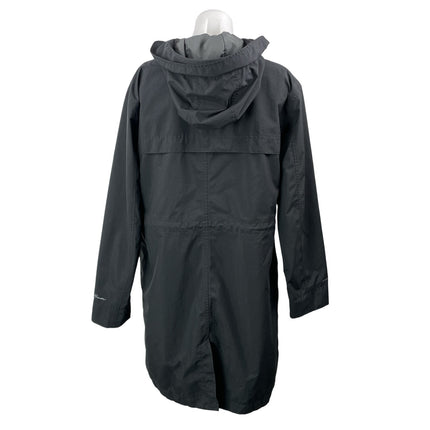 Eddie Bauer Black Long Sleeves Front Zip Hooded Mid Length Raincoat Jacket Sz S