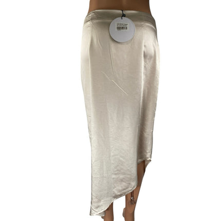 NEW Princess Polly Beige Silk Satin Asymmetric Midi Straight Pencil Slip Skirt 6